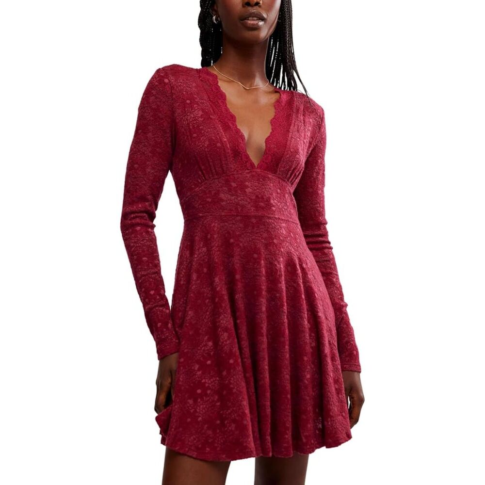 Free People Maroon All Yours Mini Dress Maroon Small
